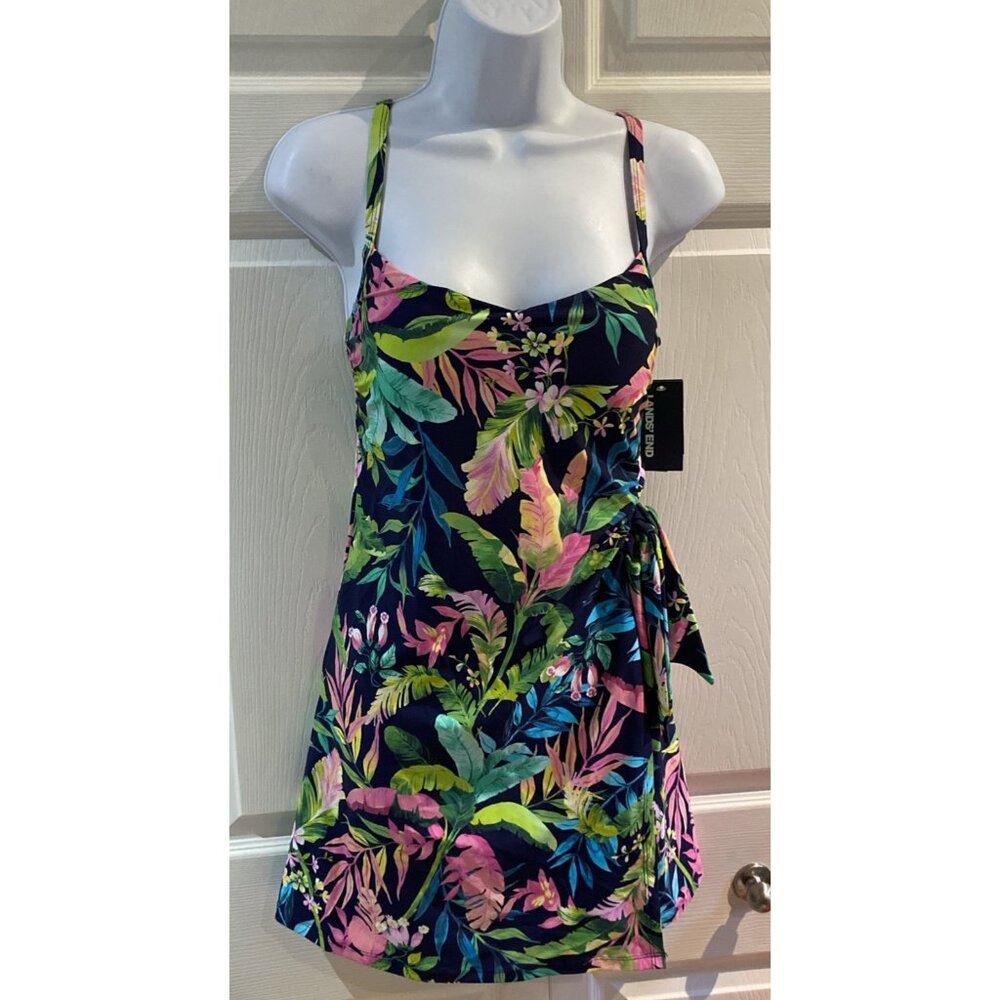 Lands’ End Women's Le Cami Swim Suit Dress Tropical Floral Bathing Suit Size XS